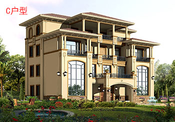 帶電梯高端四層別墅房屋設計圖，外觀圖大氣、上檔次