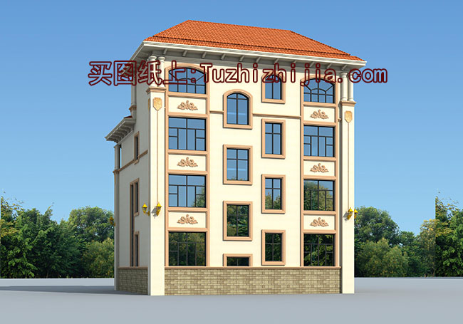 簡歐復式四層別墅房屋設計圖，外觀圖高端、大氣