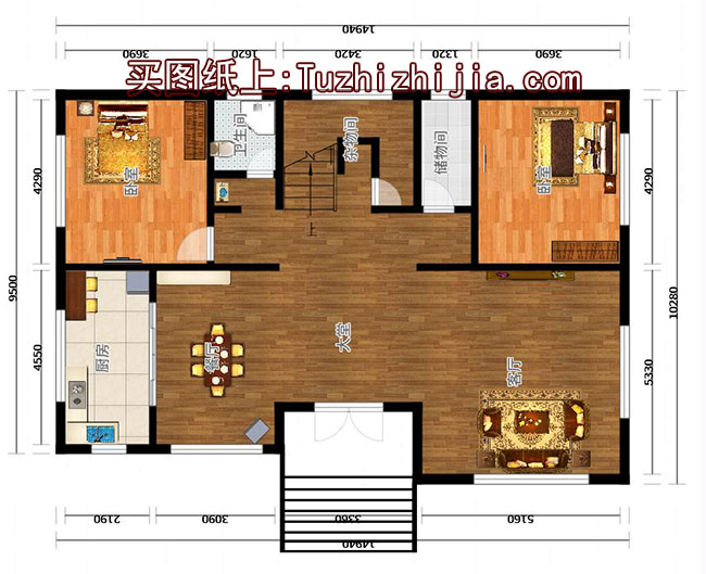 地中海風格二層別墅房屋設計圖，帶外觀效果圖
