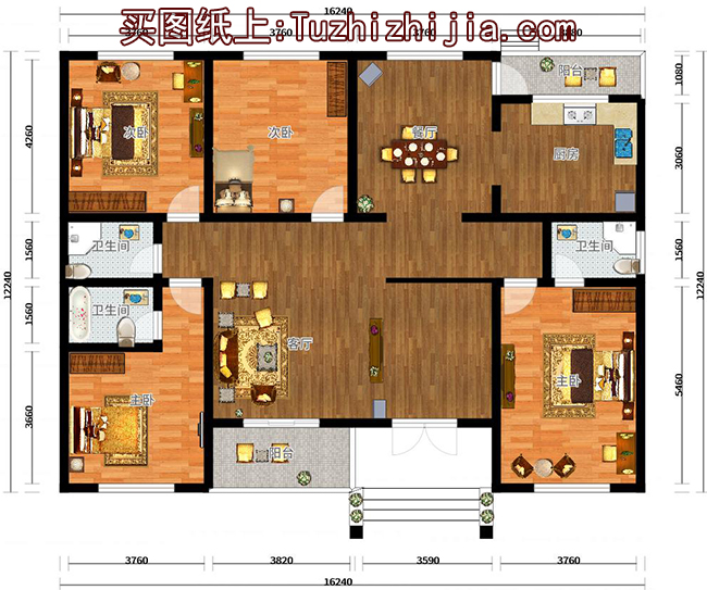 農村一層四間平房設計圖方案，含外觀圖片，預算10萬