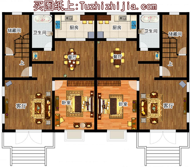 兄弟兩戶雙拼房屋設計圖及外觀圖片，戶型合理