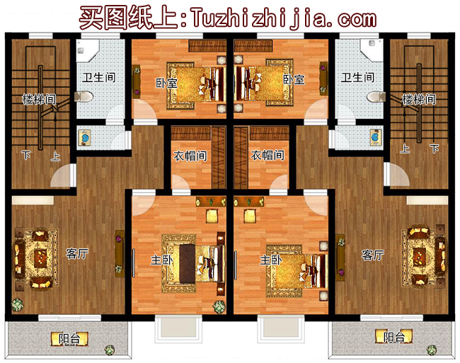 兄弟兩戶雙拼房屋設計圖及外觀圖片，戶型合理