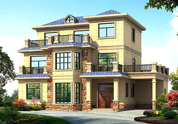 大氣的美式三層別墅設計圖，外觀效果圖氣派、美觀