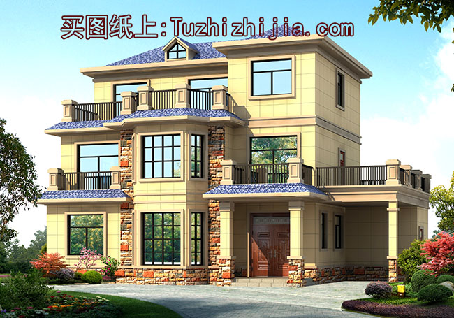 大氣的美式三層別墅設計圖，外觀效果圖氣派、美觀