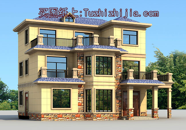 大氣的美式三層別墅設計圖，外觀效果圖氣派、美觀