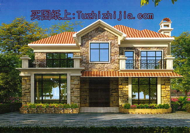 二層美式自建別墅設計圖，全套施工圖+外觀效果圖