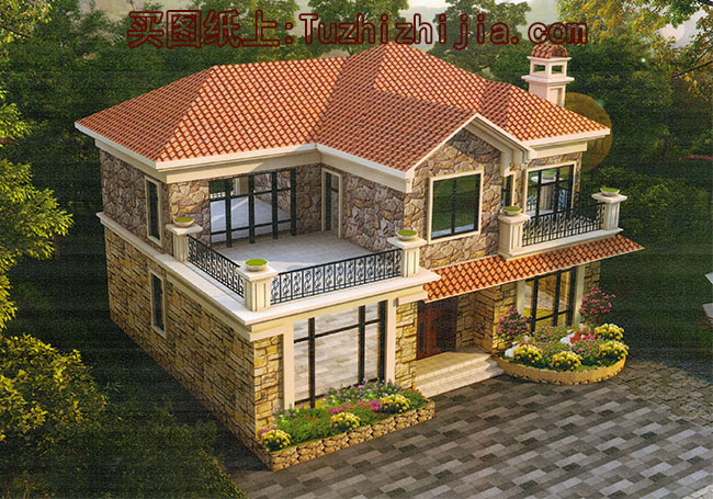 二層美式自建別墅設計圖，全套施工圖+外觀效果圖