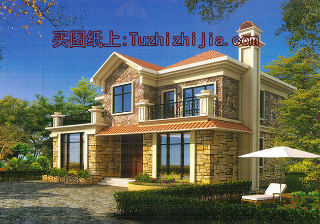 二層美式自建別墅設計圖，全套施工圖+外觀效果圖