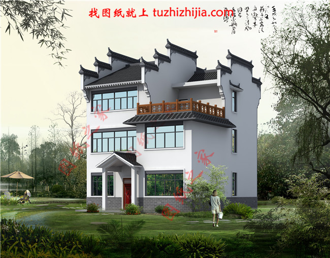 130平米徽式古典風格的三層自建房屋別墅設計圖紙,戶型合極佳,適合居住