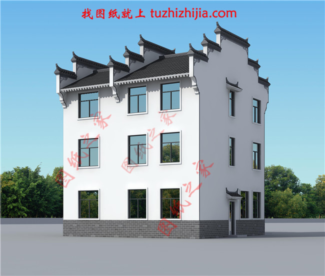 130平米徽式古典風格的三層自建房屋別墅設計圖紙,戶型合極佳,適合居住