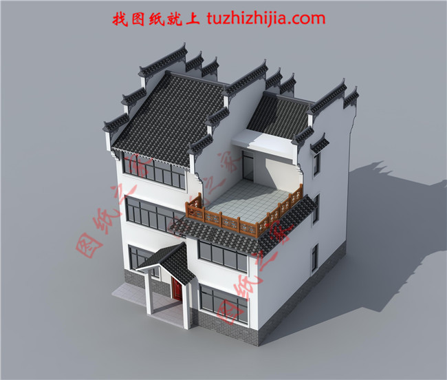 130平米徽式古典風格的三層自建房屋別墅設計圖紙,戶型合極佳,適合居住