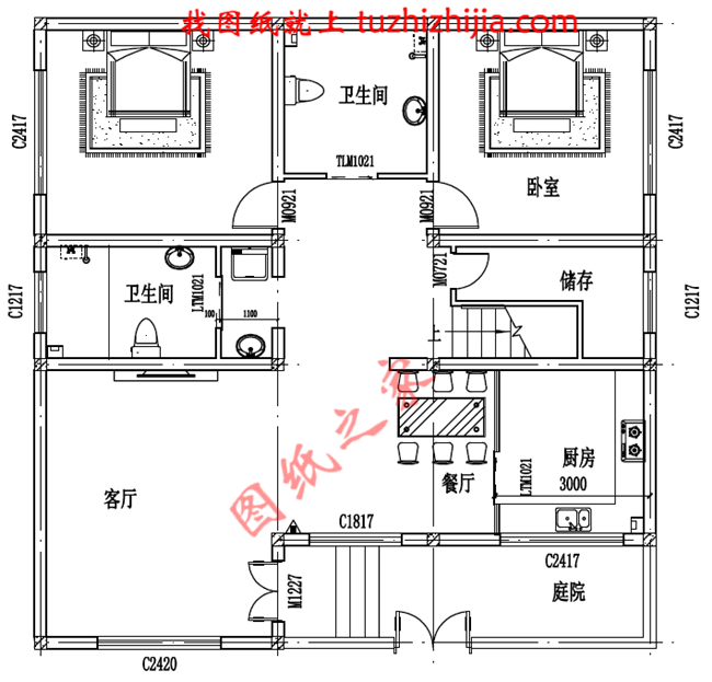 最新140平米三層自建房屋設計圖紙，本戶型帶小院