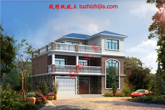 帶車庫現代三層房屋別墅設計圖,占地110平米左右,功能齊全