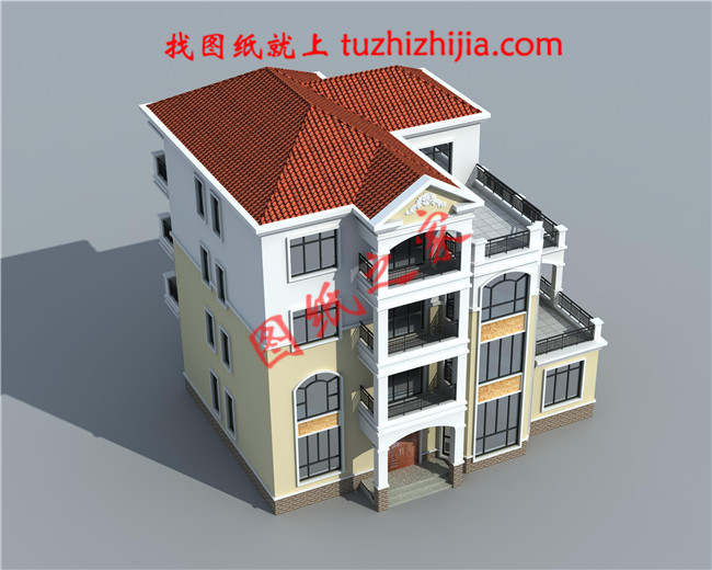 四層豪簡歐風格的自建房屋造型,客廳中空,旋轉樓梯,二三四層都帶有露臺