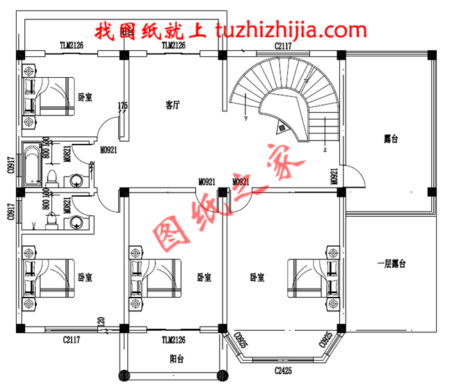 四層豪簡歐風格的自建房屋造型,客廳中空,旋轉樓梯,二三四層都帶有露臺
