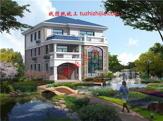 全套三層農村房屋設計圖紙,客廳中空,大大的窗戶,采光極好,外觀上十分耐看