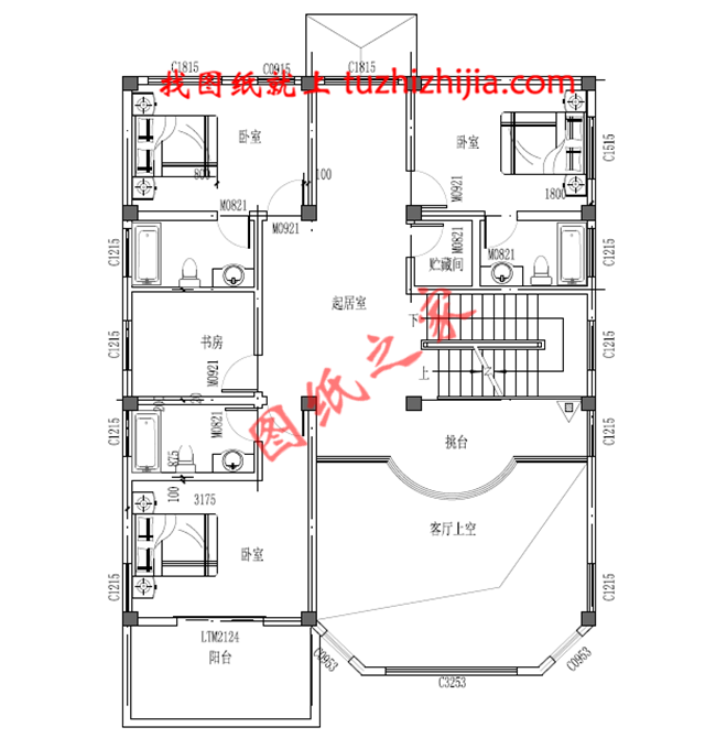 全套三層農村房屋設計圖紙,客廳中空,大大的窗戶,采光極好,外觀上十分耐看