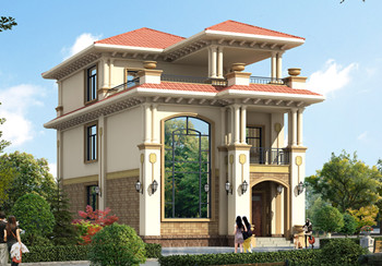 歐式農村三層小別墅設計圖，占地120平米，客廳中空，空間利用率高