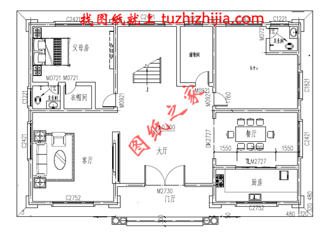 三層農(nóng)村自建房別墅設(shè)計圖紙，大廳中空，外觀高端大氣