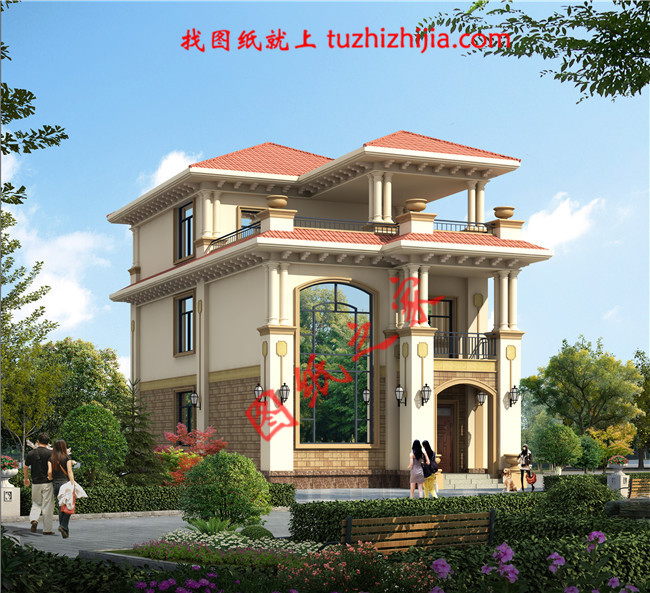 歐式農村三層小別墅設計圖，占地120平米，客廳中空，空間利用率高