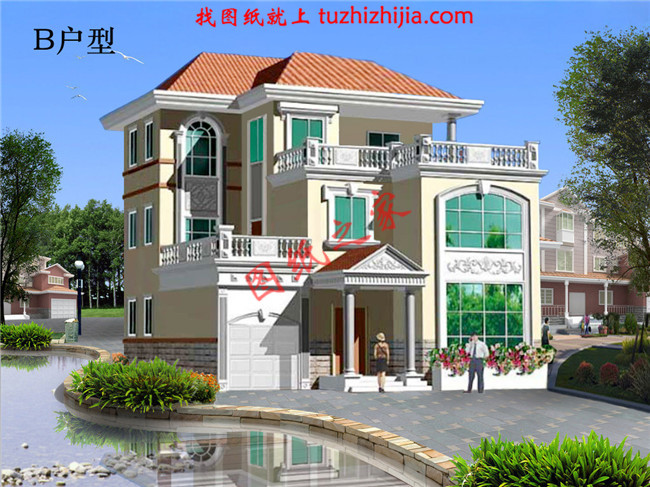 三層帶車庫樓中樓建房別墅圖紙，占地130平米左右，戶型室內(nèi)布局合理