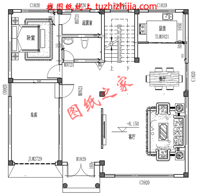 三層帶車庫樓中樓建房別墅圖紙，占地130平米左右，戶型室內(nèi)布局合理