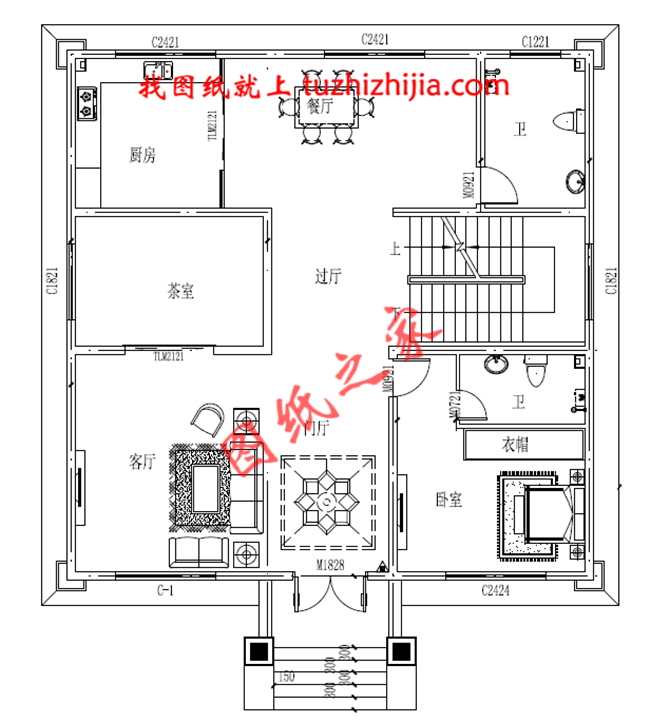 簡歐式三層小別墅設計圖,帶地下室,客廳中空,占地150平米