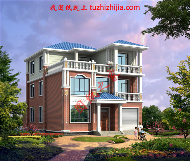 最新設計的三層農村別墅圖紙,帶車庫,帶露臺,占地150平米左右