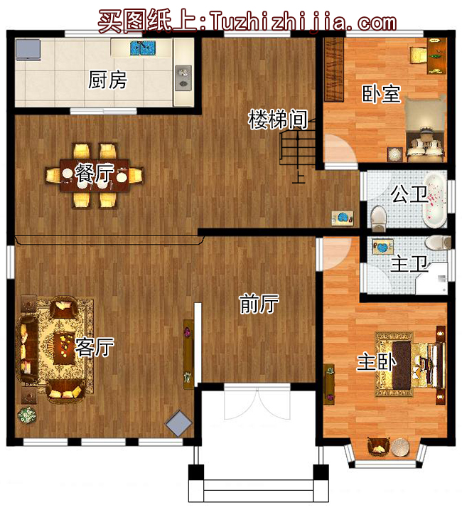 140平二層帶閣樓別墅設計方案圖，外觀圖片色彩明快