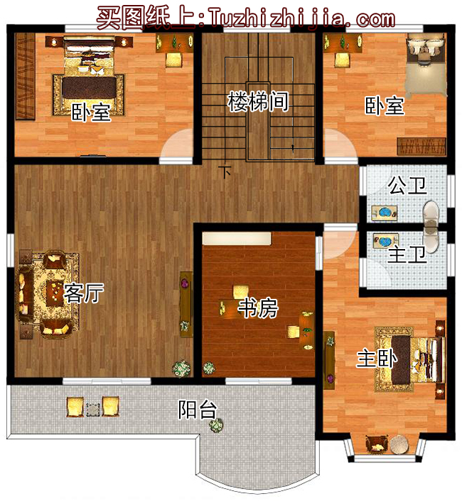 140平二層帶閣樓別墅設計方案圖，外觀圖片色彩明快