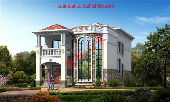 農(nóng)村二層小別墅自建房屋設(shè)計(jì)圖，客廳中空，占地150平米