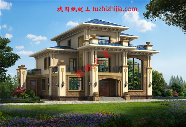 歐式豪華三層別墅設計圖，占地面積170平米，高端大氣帶露臺