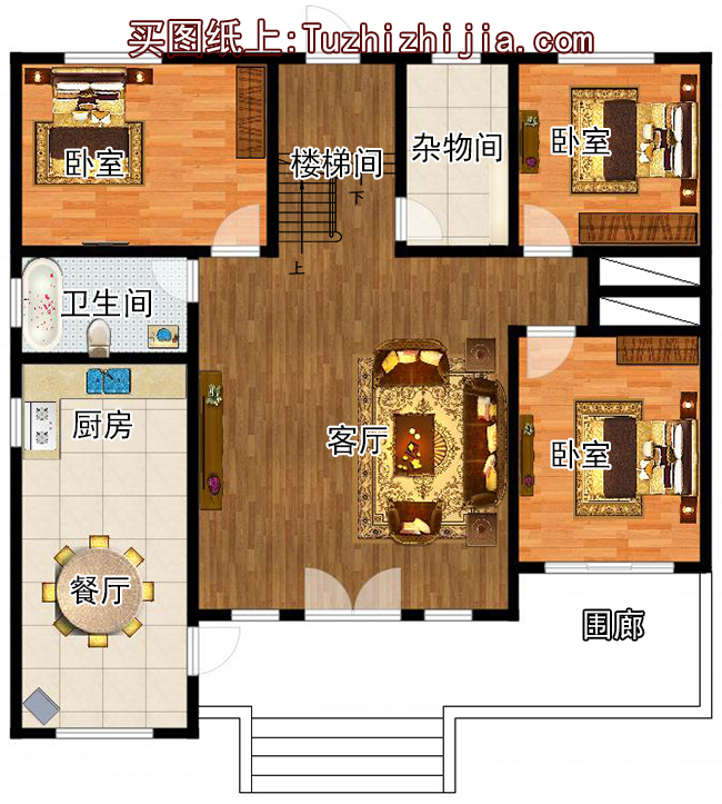 160平方米歐式一層半別墅施工設計圖紙13X13米