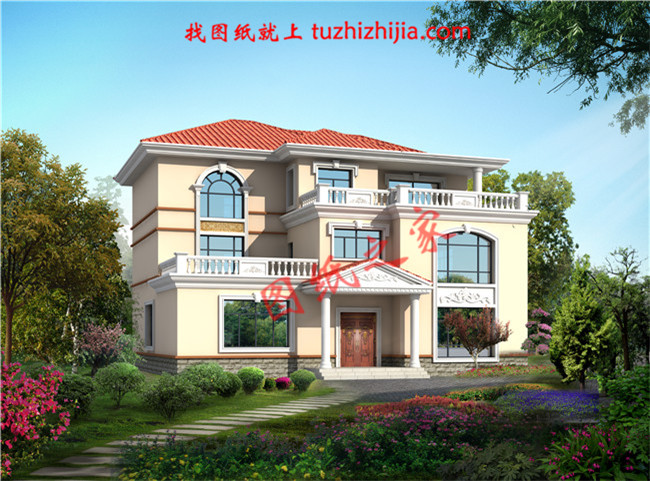 3層新農村房屋設計圖紙及效果圖，寬敞明亮，色彩搭配柔和，平米數較大