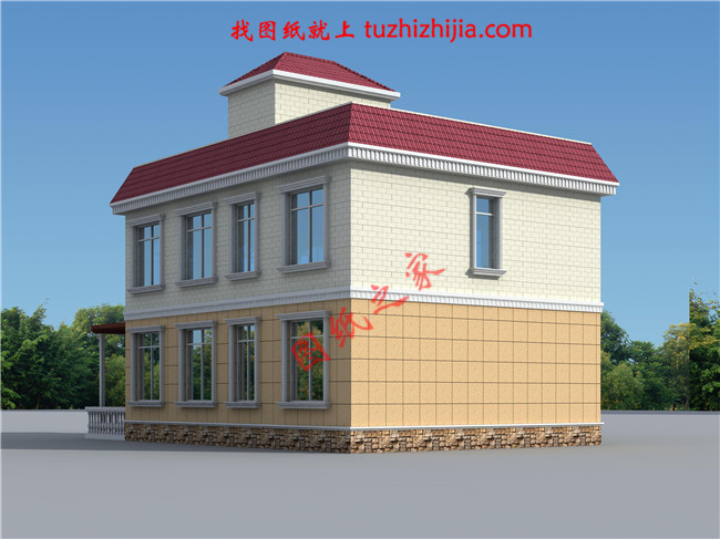 120平米簡單實用型農(nóng)村小別墅設(shè)計圖，二層屋頂為全露臺，小開間，長進深