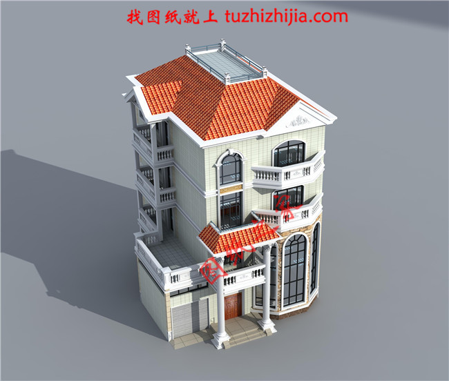 農(nóng)村四層樓房設(shè)計(jì)圖，復(fù)式結(jié)構(gòu)、客廳中空，外觀效果圖+全套圖紙