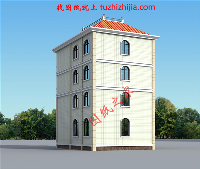 農(nóng)村四層樓房設(shè)計(jì)圖，復(fù)式結(jié)構(gòu)、客廳中空，外觀效果圖+全套圖紙