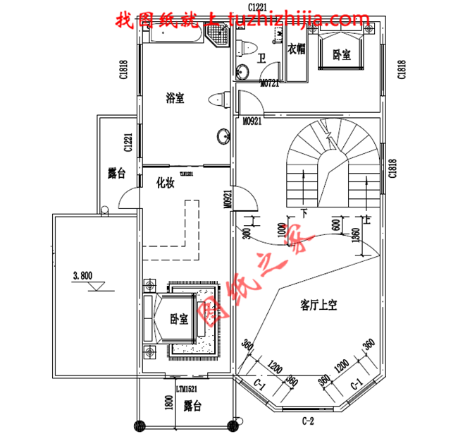 農(nóng)村四層樓房設(shè)計(jì)圖，復(fù)式結(jié)構(gòu)、客廳中空，外觀效果圖+全套圖紙