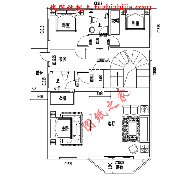 農(nóng)村四層樓房設(shè)計(jì)圖，復(fù)式結(jié)構(gòu)、客廳中空，外觀效果圖+全套圖紙