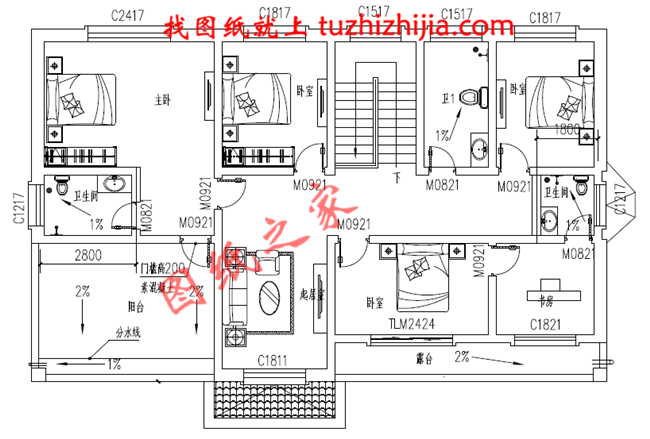 簡約大氣170平米二層別墅設計圖，戶型布局經典、實用，二樓空間利用率高，布局巧妙