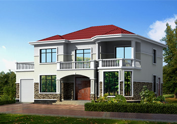 帶車庫帶露臺二層農村小別墅設計圖，宅基地大小適中，外觀造型