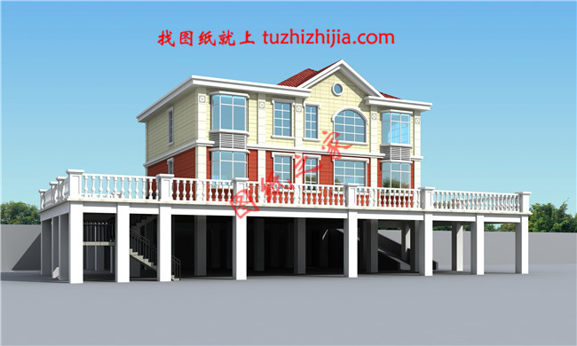 帶車庫二層別墅外觀效果圖,別墅圖片大全,帶地下平臺,精致布局完美錯落