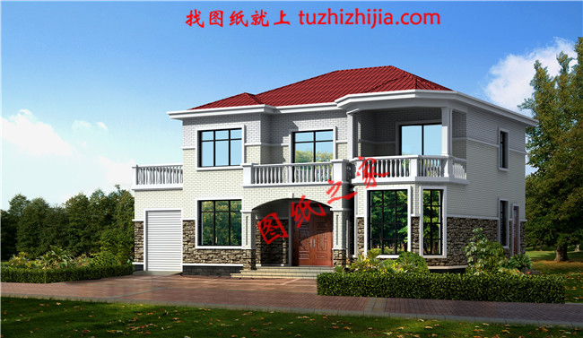 帶車庫，帶露臺二層農村小別墅設計圖，宅基地大小適中，外觀造型美