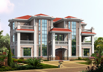 三層兄弟雙拼別墅設計圖，外觀大氣漂亮，顏色搭配協調，一層為