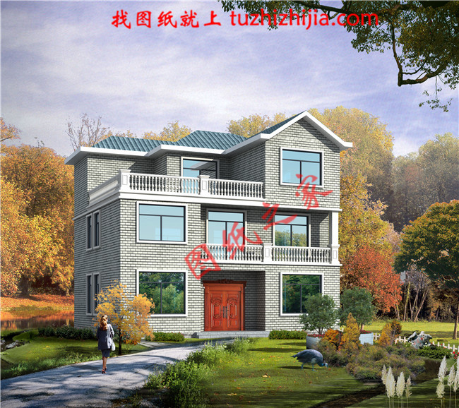 簡單質樸三層新農村小別墅設計圖紙，別墅圖片，戶型簡單合理實用，占地120平米