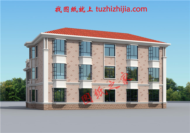 三層兄弟雙拼別墅設計圖，外觀大氣漂亮，顏色搭配協調，一層為公用客廳