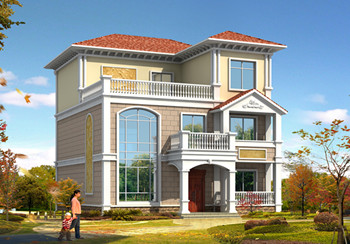 三層新農村小別墅設計圖紙，占地120平米，客廳中空，帶大露臺