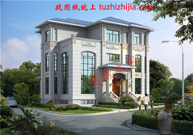 高端三層別墅設計圖紙，客廳中空，帶地下室，設置多個套間