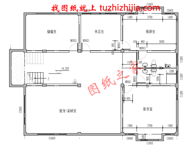 高端三層別墅設計圖紙，客廳中空，帶地下室，設置多個套間