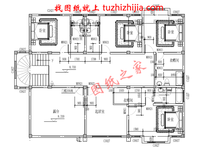 高端三層別墅設計圖紙，客廳中空，帶地下室，設置多個套間